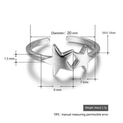 925 Sterling Silver Double Shining Stars Adjustable Ring, Trendy Style Gift for Women - Personalized Jewel
