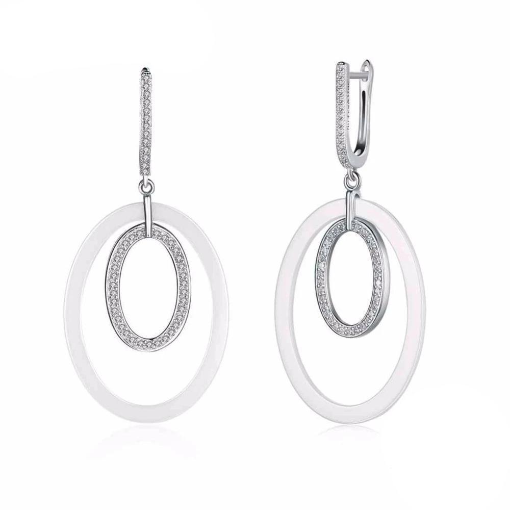 925 Sterling Silver Drop Earrings Ellipse Style Ceramic Dangle Earring - Personalized Jewel