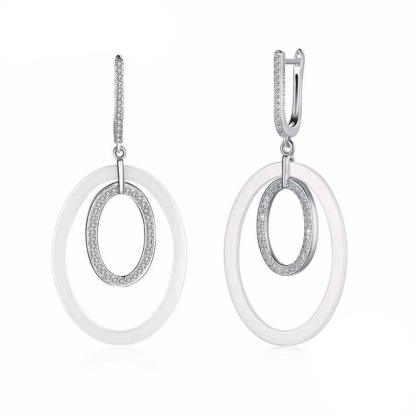 925 Sterling Silver Drop Earrings Ellipse Style Ceramic Dangle Earring - Personalized Jewel
