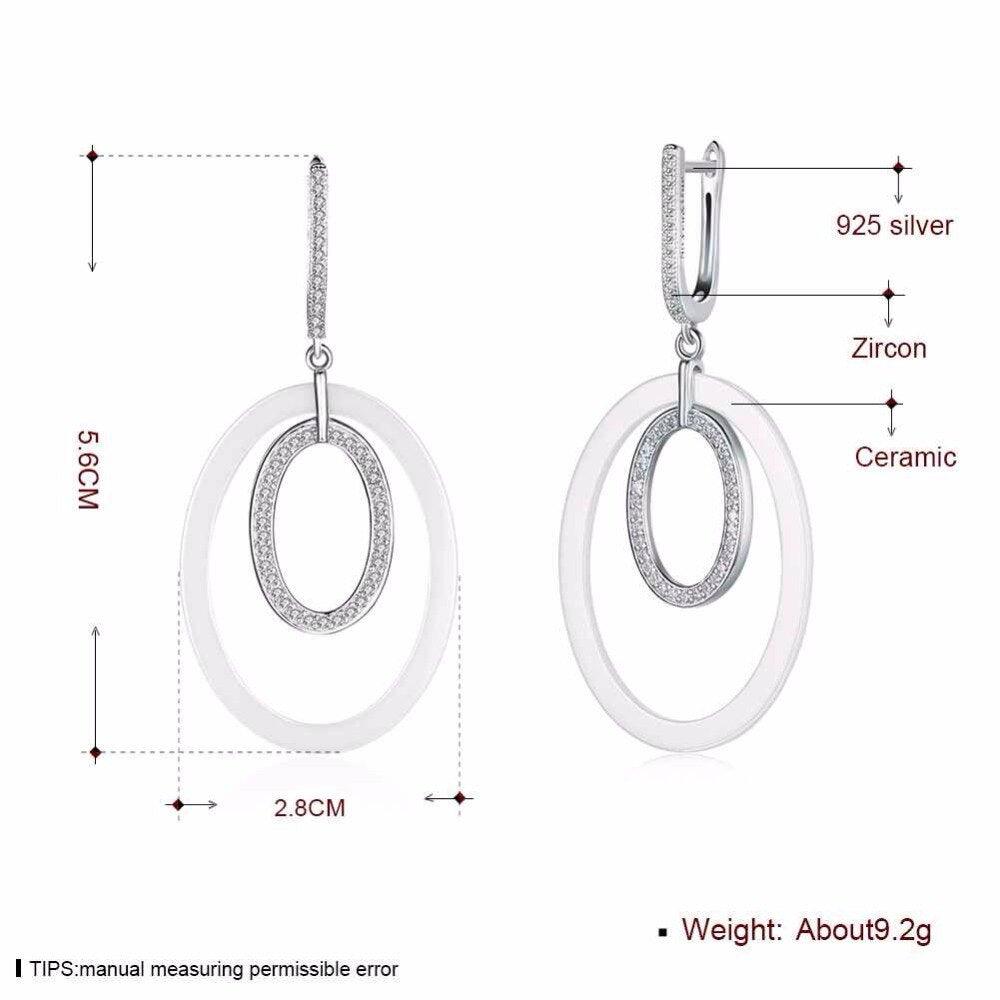 925 Sterling Silver Drop Earrings Ellipse Style Ceramic Dangle Earring - Personalized Jewel