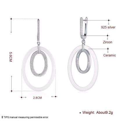 925 Sterling Silver Drop Earrings Ellipse Style Ceramic Dangle Earring - Personalized Jewel