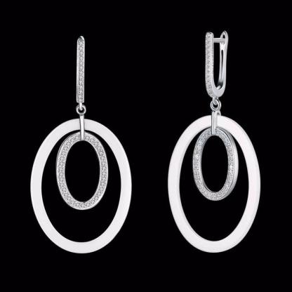 925 Sterling Silver Drop Earrings Ellipse Style Ceramic Dangle Earring - Personalized Jewel