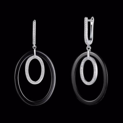 925 Sterling Silver Drop Earrings - Vintage Black Ellipse Ceramic Earrings For Women - Drop Earrings For Women - Fashion Wedding Jewelry - Wedding Jewelry Gift For Women - Personalized Jewel