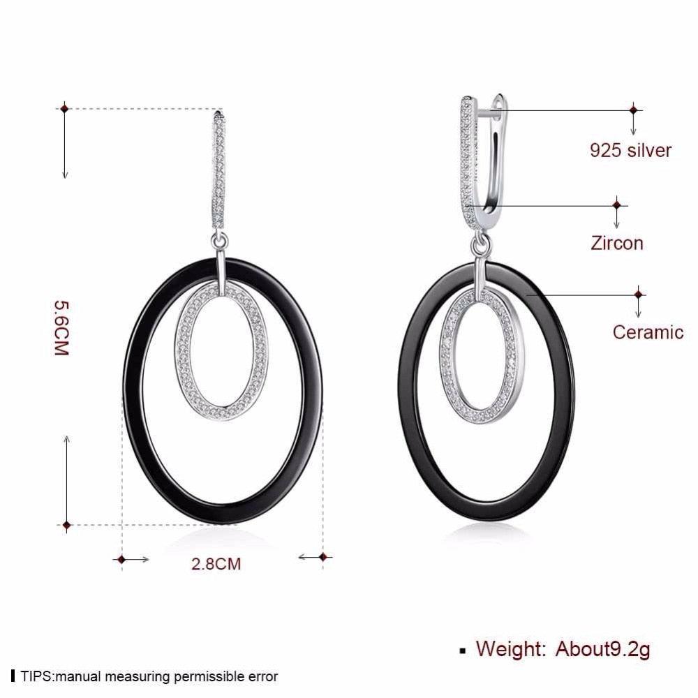 925 Sterling Silver Drop Earrings - Vintage Black Ellipse Ceramic Earrings For Women - Drop Earrings For Women - Fashion Wedding Jewelry - Wedding Jewelry Gift For Women - Personalized Jewel