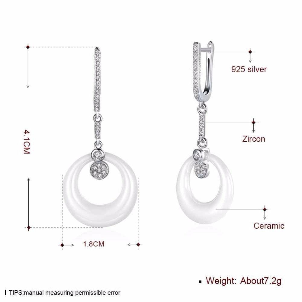 925 Sterling Silver Drop Earrings - Vintage White Round Ceramic Earrings For Women - Drop Earrings For Women - Fashion Wedding Jewelry - Wedding Jewelry Gift For Women - Personalized Jewel