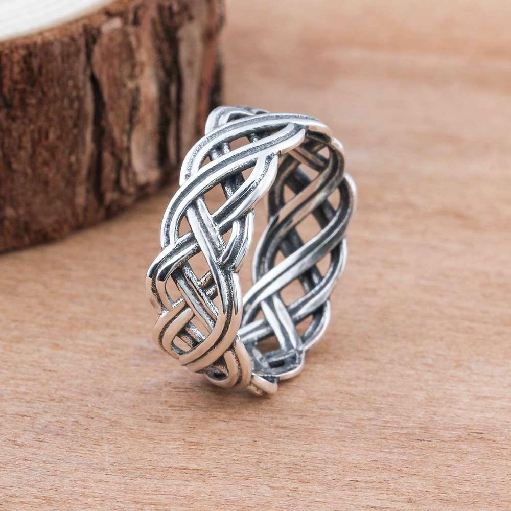 925 Sterling Silver Engagement Rings for Women - 7mm Wide Lace Weaving Pattern Ring - Personalized Jewel