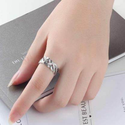 925 Sterling Silver Engagement Rings for Women - 7mm Wide Lace Weaving Pattern Ring - Personalized Jewel
