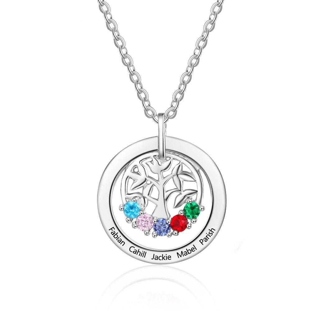 925 Sterling Silver Family Tree Pendant Necklace-Personalized Jewels