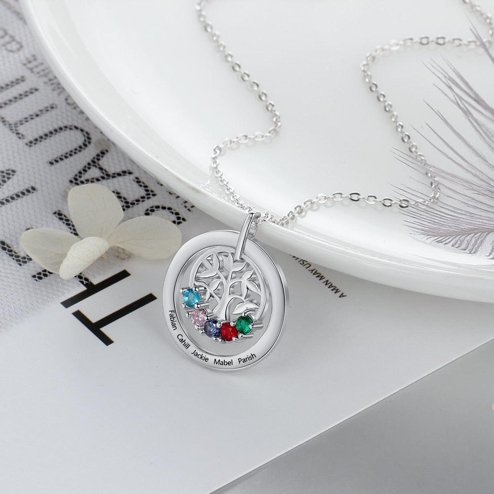 925 Sterling Silver Family Tree Pendant Necklace - Personalized Jewel