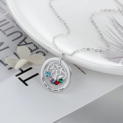 925 Sterling Silver Family Tree Pendant Necklace - Personalized Jewel