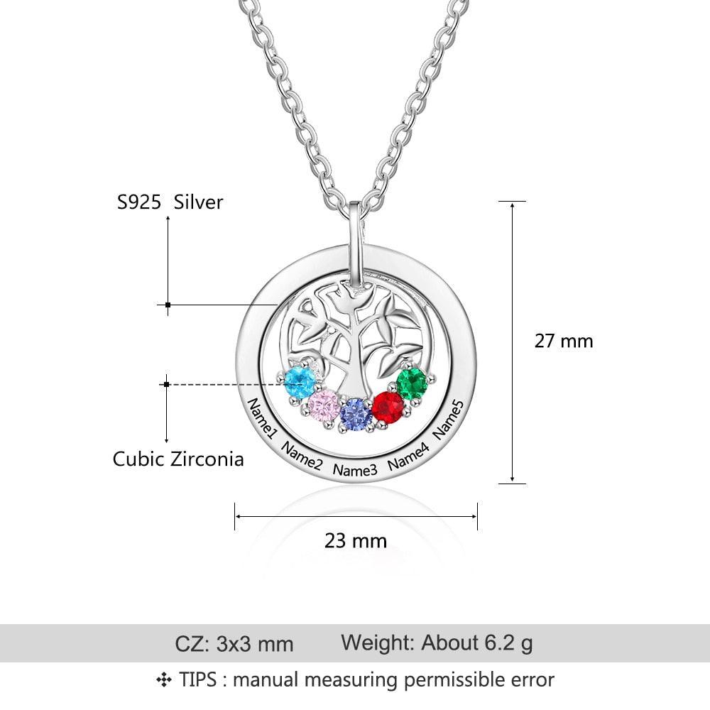 925 Sterling Silver Family Tree Pendant Necklace - Personalized Jewel