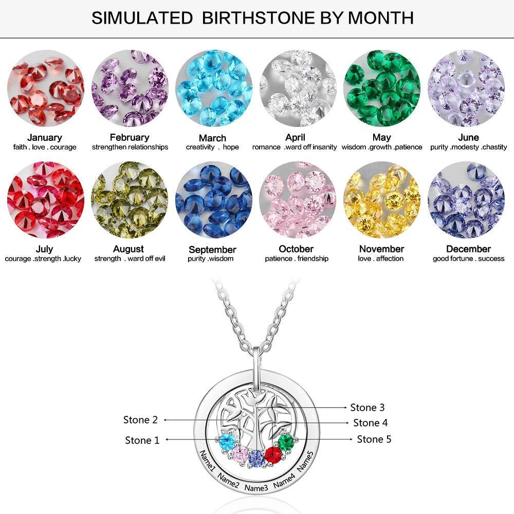 925 Sterling Silver Family Tree Pendant Necklace - Personalized Jewel