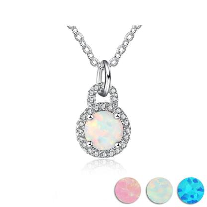 925 Sterling Silver Fashion Necklace with Round Milky Opal Pendant, Jewelry Gift for Her - Personalized Jewel