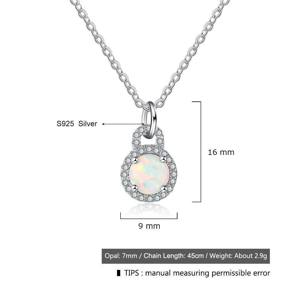 925 Sterling Silver Fashion Necklace with Round Milky Opal Pendant, Jewelry Gift for Her - Personalized Jewel