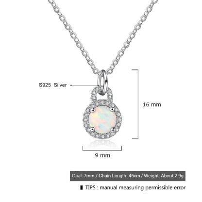 925 Sterling Silver Fashion Necklace with Round Milky Opal Pendant, Jewelry Gift for Her - Personalized Jewel