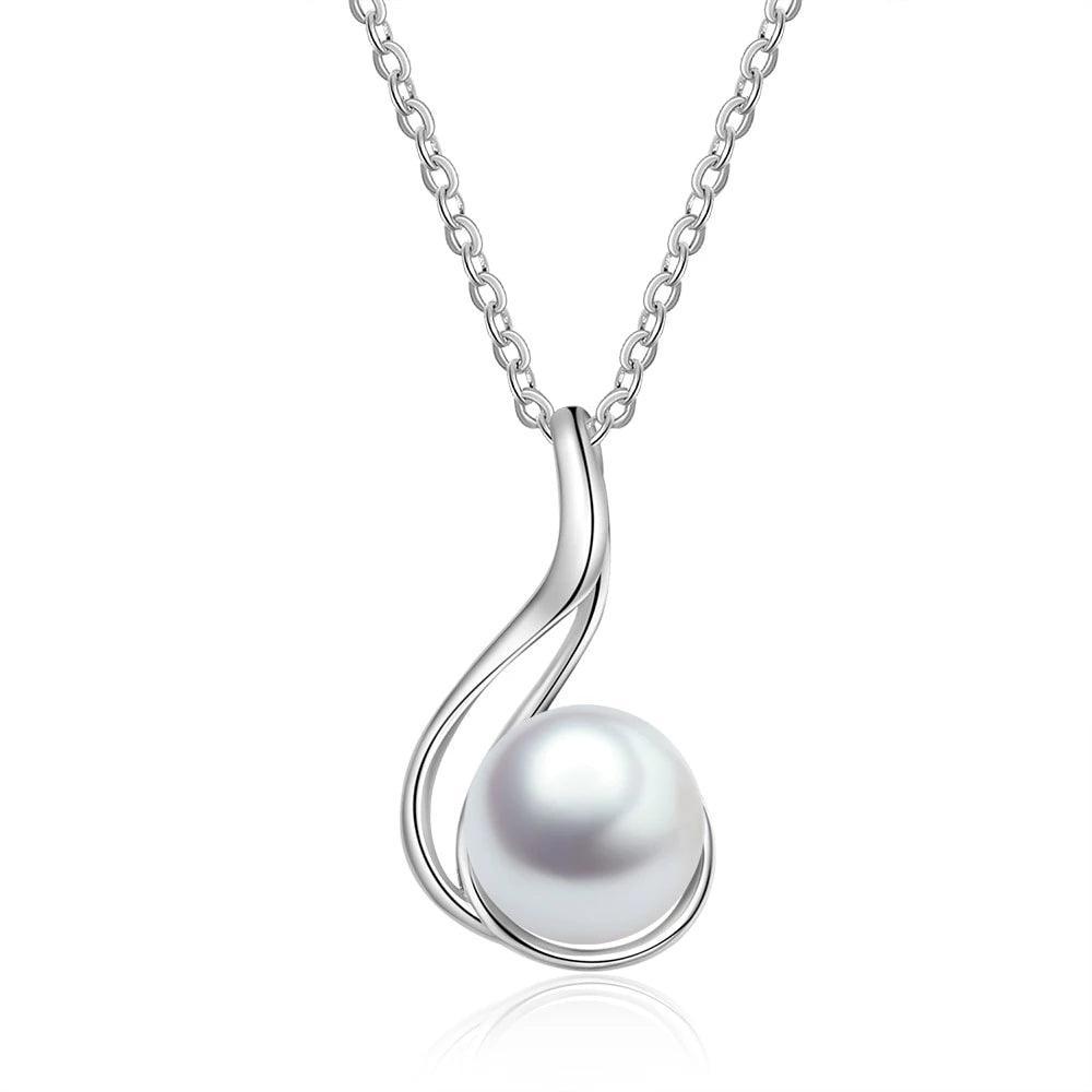 925 Sterling Silver Fine Jewelry Necklace with Geometric Style Pearl Pendant for Women, Trendy Accessories - Personalized Jewel