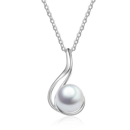 925 Sterling Silver Fine Jewelry Necklace with Geometric Style Pearl Pendant for Women, Trendy Accessories - Personalized Jewel