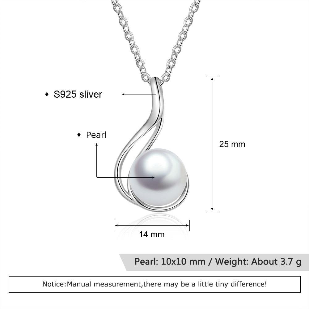 925 Sterling Silver Fine Jewelry Necklace with Geometric Style Pearl Pendant for Women, Trendy Accessories - Personalized Jewel