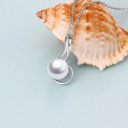 925 Sterling Silver Fine Jewelry Necklace with Geometric Style Pearl Pendant for Women, Trendy Accessories - Personalized Jewel
