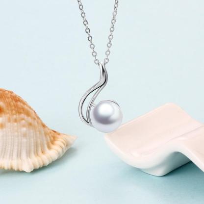 925 Sterling Silver Fine Jewelry Necklace with Geometric Style Pearl Pendant for Women, Trendy Accessories - Personalized Jewel