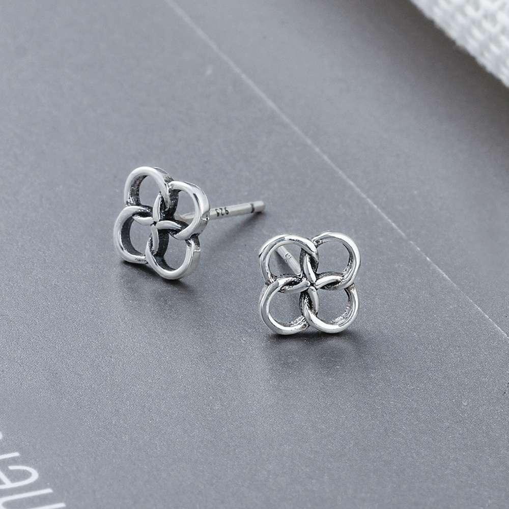 925 Sterling Silver Four Buckles Stud, Lucky Symbol Fashion Earring for Women, Best Gift for Her - Personalized Jewel