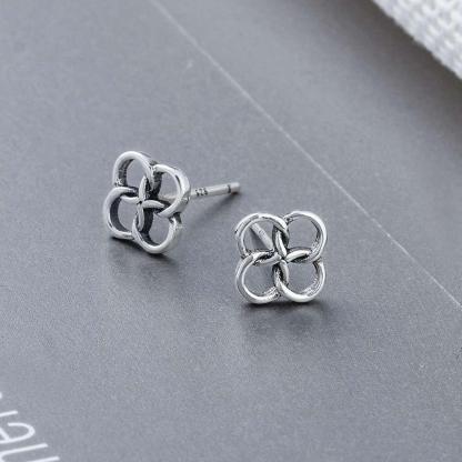 925 Sterling Silver Four Buckles Stud, Lucky Symbol Fashion Earring for Women, Best Gift for Her - Personalized Jewel