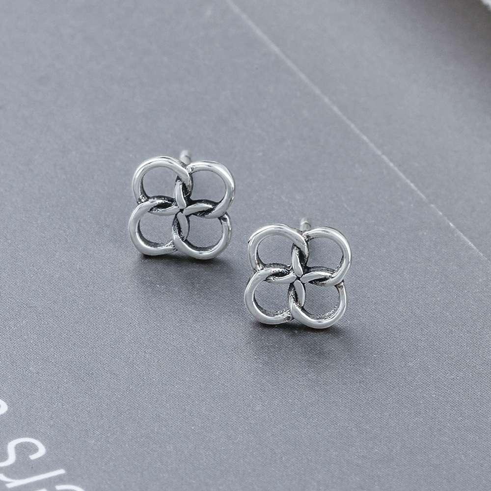 925 Sterling Silver Four Buckles Stud, Lucky Symbol Fashion Earring for Women, Best Gift for Her - Personalized Jewel