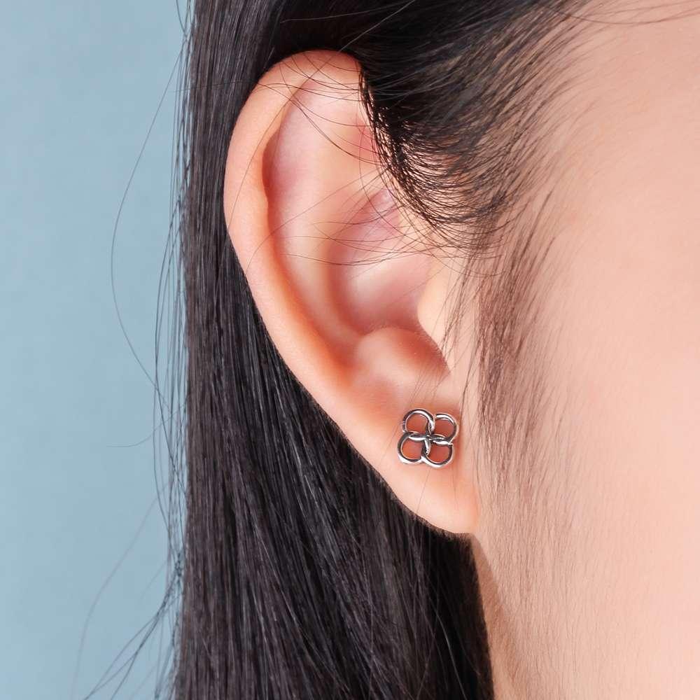 925 Sterling Silver Four Buckles Stud, Lucky Symbol Fashion Earring for Women, Best Gift for Her - Personalized Jewel