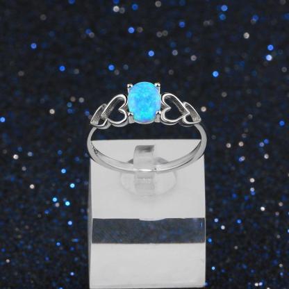 925 Sterling Silver Heart Design Blue Opal Rings, Fashion Jewelry Gift for Women - Personalized Jewel