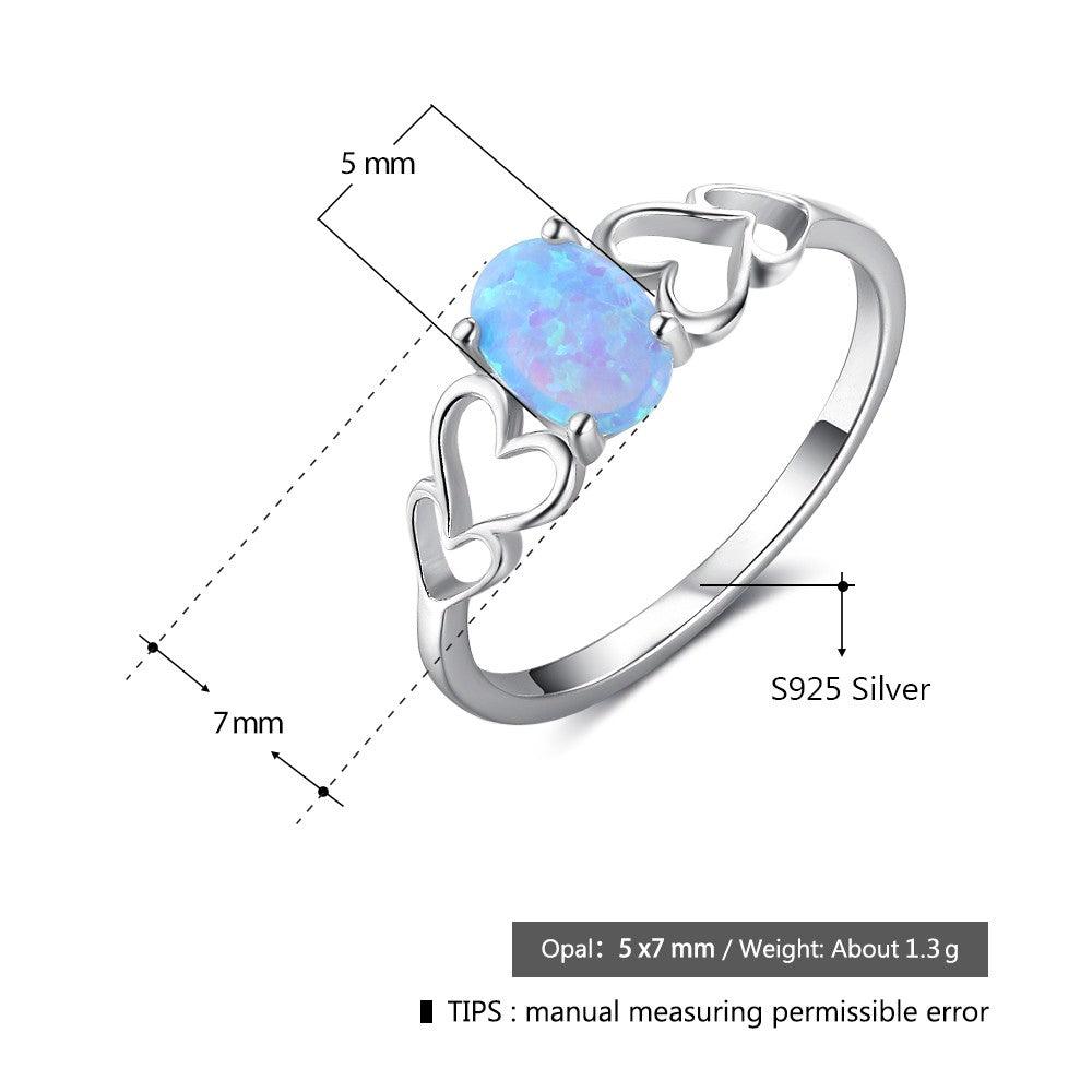 925 Sterling Silver Heart Design Blue Opal Rings, Fashion Jewelry Gift for Women - Personalized Jewel