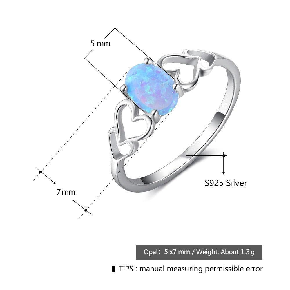 925 Sterling Silver Heart Design Blue Opal Rings, Fashion Jewelry Gift for Women - Personalized Jewel
