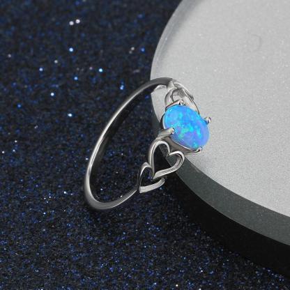 925 Sterling Silver Heart Design Blue Opal Rings, Fashion Jewelry Gift for Women - Personalized Jewel