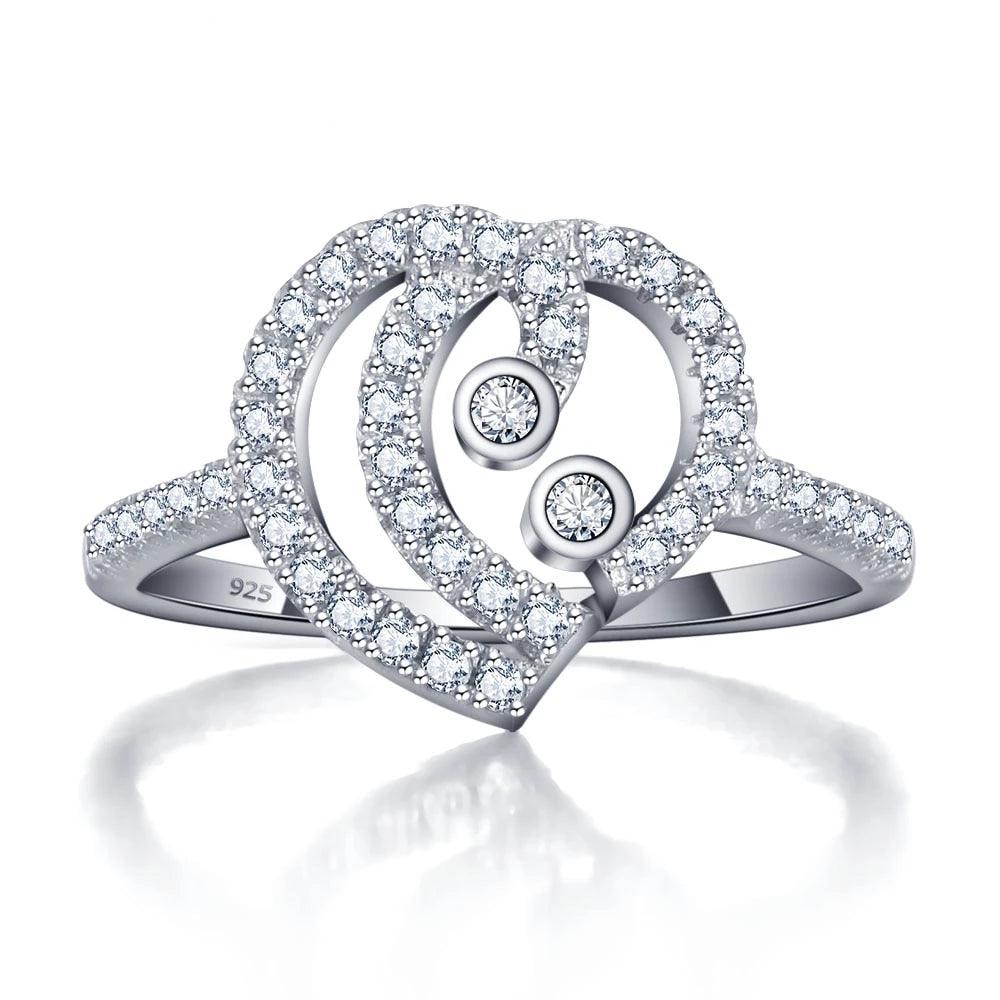 925 Sterling Silver Heart Design with Cubic Zirconia Stone Rings, Fashion Gift for Women - Personalized Jewel