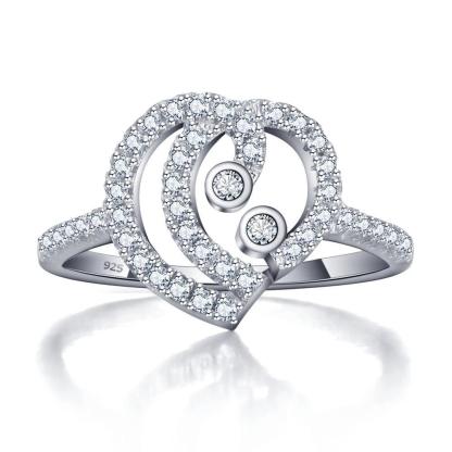 925 Sterling Silver Heart Design with Cubic Zirconia Stone Rings, Fashion Gift for Women - Personalized Jewel
