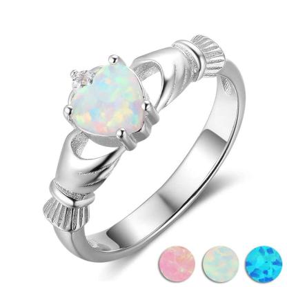 925 Sterling Silver Heart Opal Stone Claddagh Ring, Fashion Jewelry Gift for Women - Personalized Jewel