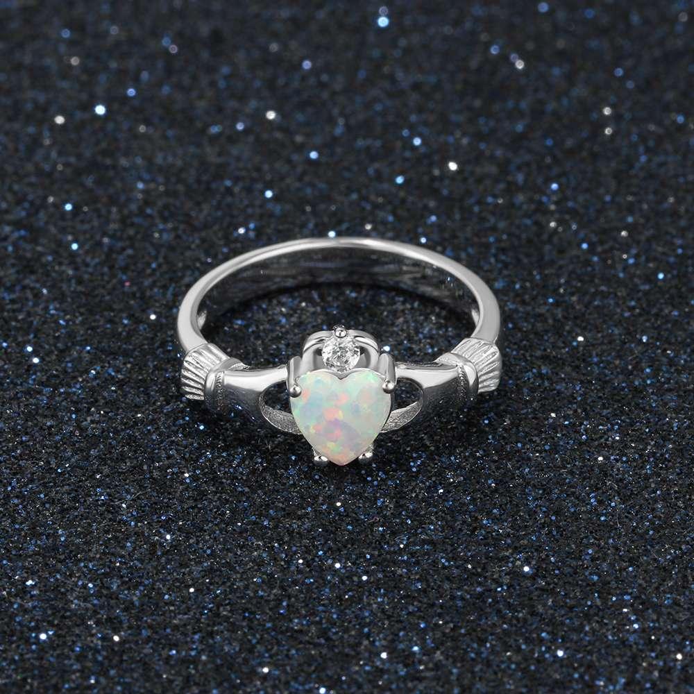 925 Sterling Silver Heart Opal Stone Claddagh Ring, Fashion Jewelry Gift for Women - Personalized Jewel