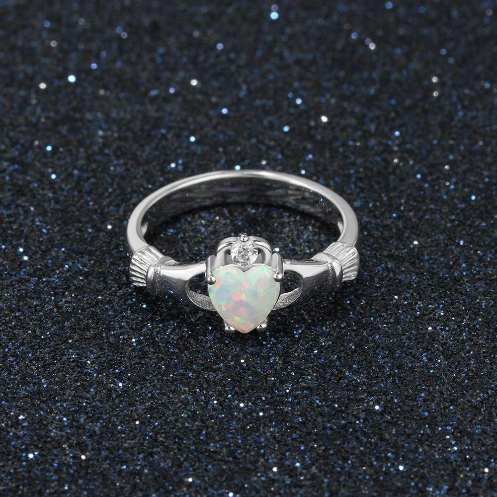 925 Sterling Silver Heart Opal Stone Claddagh Ring, Fashion Jewelry Gift for Women - Personalized Jewel