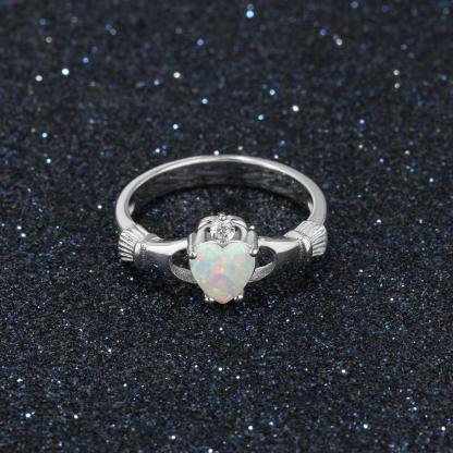 925 Sterling Silver Heart Opal Stone Claddagh Ring, Fashion Jewelry Gift for Women - Personalized Jewel