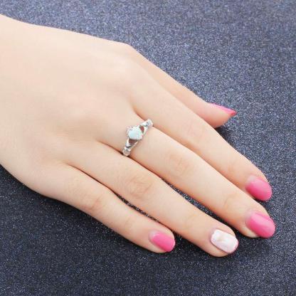 925 Sterling Silver Heart Opal Stone Claddagh Ring, Fashion Jewelry Gift for Women - Personalized Jewel