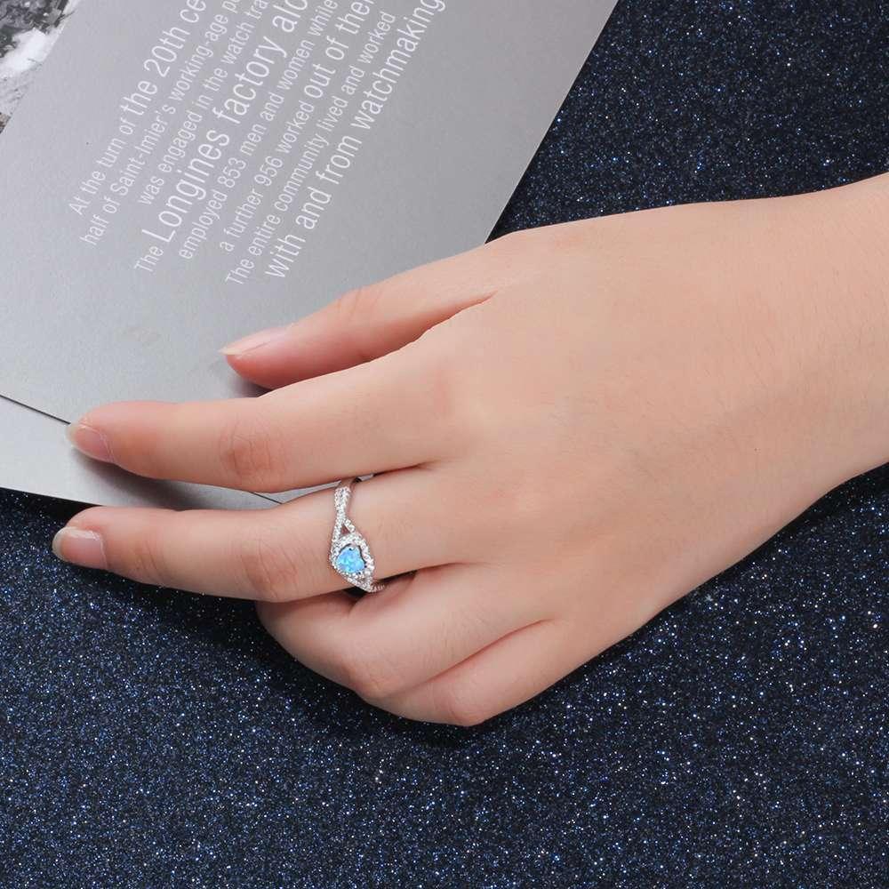 925 Sterling Silver Heart Opal Stone Rings, Engagement Jewelry for Women, 3 Color Options - Personalized Jewel