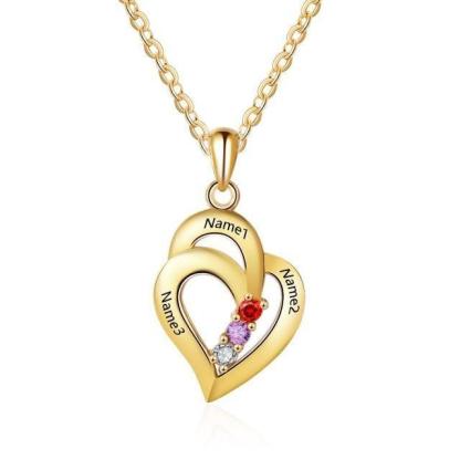925 Sterling Silver Heart Shaped Pendant for Women, 3 Personalized Birthstones and 3 Name Engravings - Personalized Jewel
