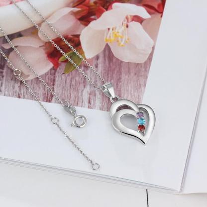 925 Sterling Silver Heart Shaped Pendant for Women, 3 Personalized Birthstones and 3 Name Engravings - Personalized Jewel