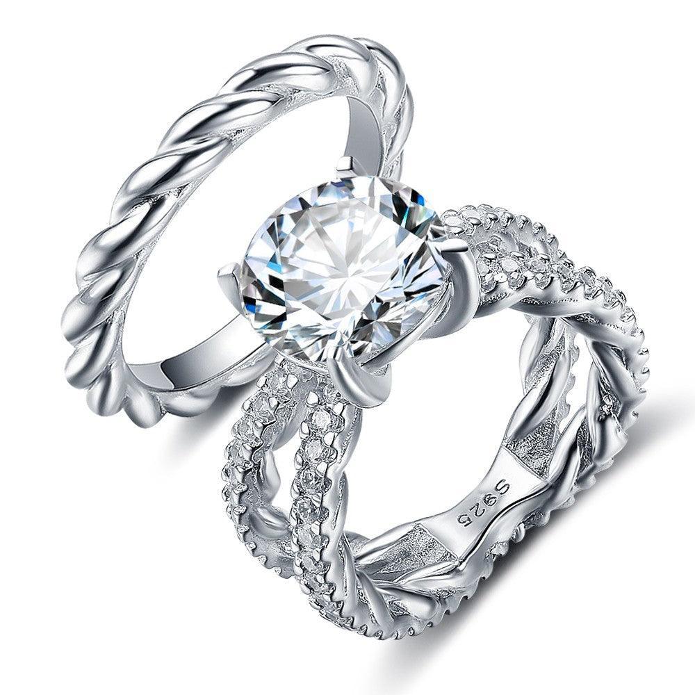 925 Sterling Silver Hearts and Arrows Cubic Zirconia Rings Sets 12mm 6.5 CT Fashion Jewelry Gift for Women - Personalized Jewel