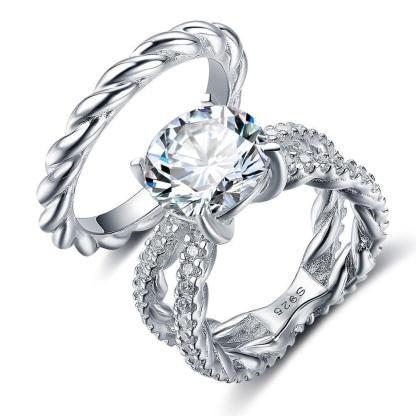 925 Sterling Silver Hearts and Arrows Cubic Zirconia Rings Sets 12mm 6.5 CT Fashion Jewelry Gift for Women - Personalized Jewel