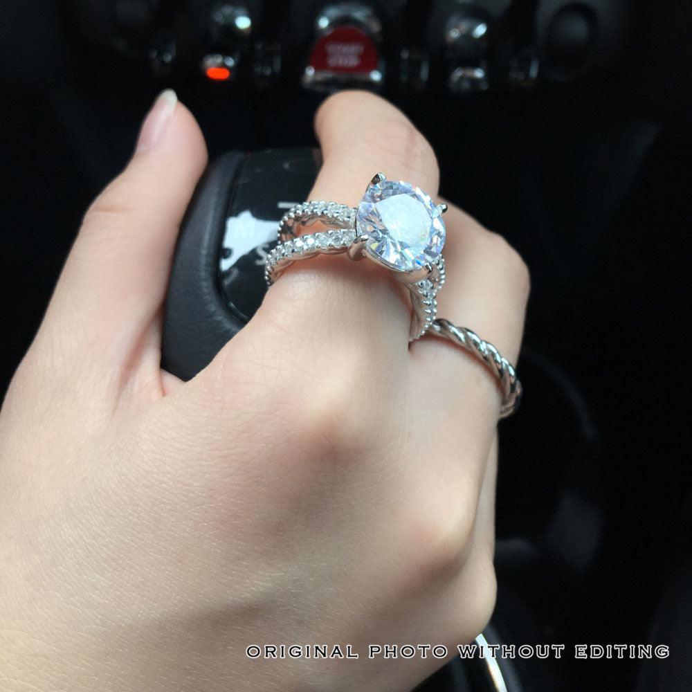925 Sterling Silver Hearts and Arrows Cubic Zirconia Rings Sets 12mm 6.5 CT Fashion Jewelry Gift for Women - Personalized Jewel