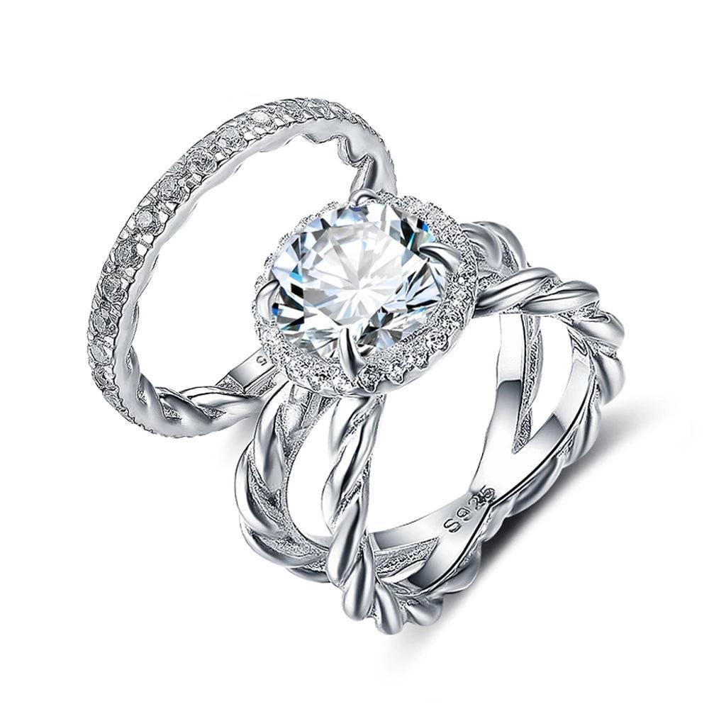 925 Sterling Silver Hearts & Arrows Cubic Zirconia Stone Ring Sets 10mm 3.5 CT - Personalized Jewel