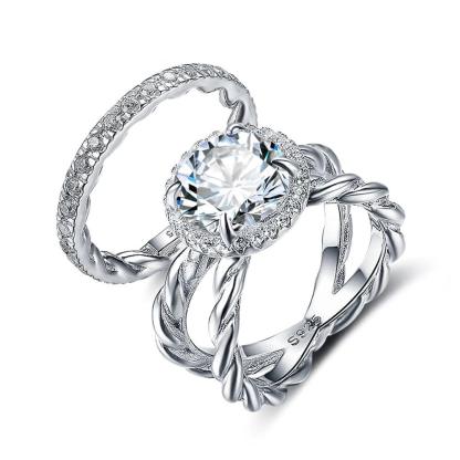 925 Sterling Silver Hearts & Arrows Cubic Zirconia Stone Ring Sets 10mm 3.5 CT - Personalized Jewel