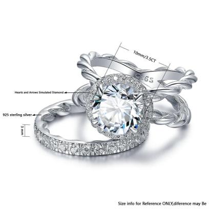 925 Sterling Silver Hearts & Arrows Cubic Zirconia Stone Ring Sets 10mm 3.5 CT - Personalized Jewel