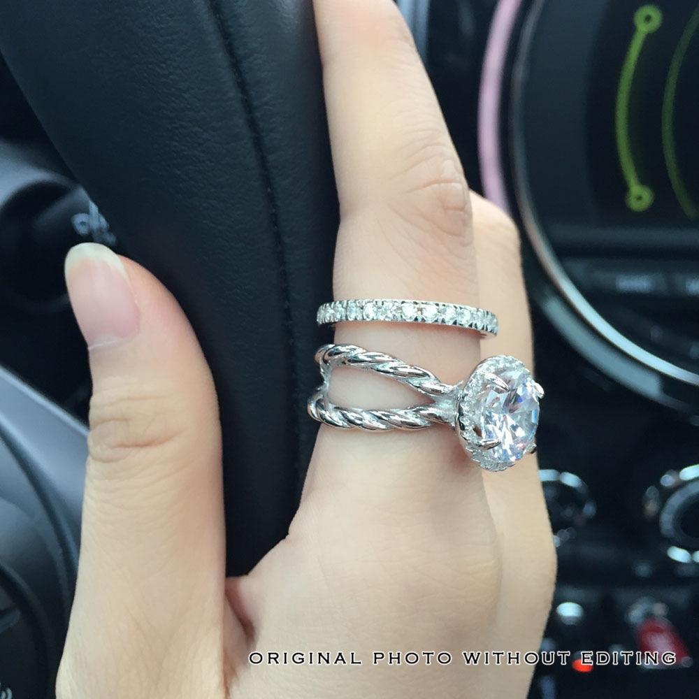 925 Sterling Silver Hearts & Arrows Cubic Zirconia Stone Ring Sets 10mm 3.5 CT - Personalized Jewel