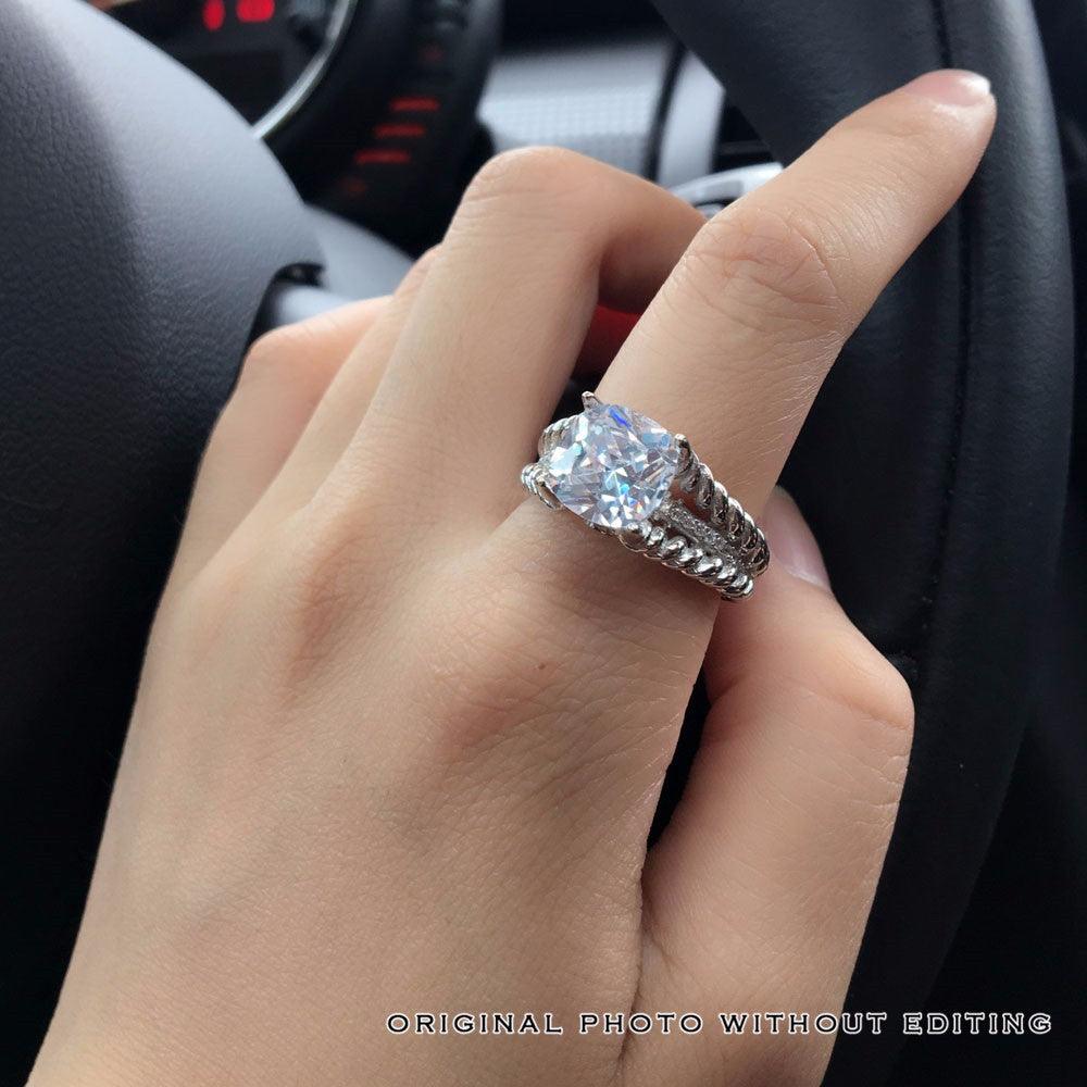 925 Sterling Silver Hearts and Arrows with Cubic Zirconia Stone Rings 10mm 3.5 CT Wedding Jewelry Gift - Personalized Jewel